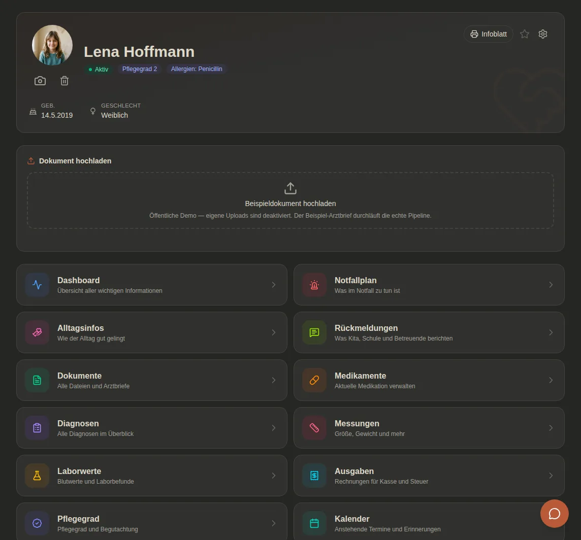 Ein Ort für alles: Dokumente, Medikamente und Termine