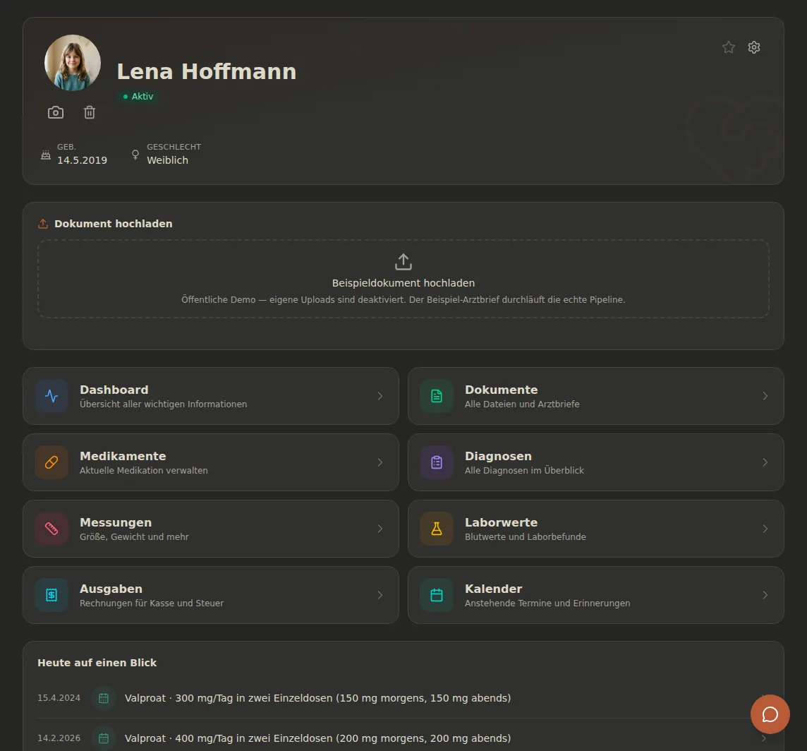 Ein Ort für alles: Dokumente, Medikamente und Termine