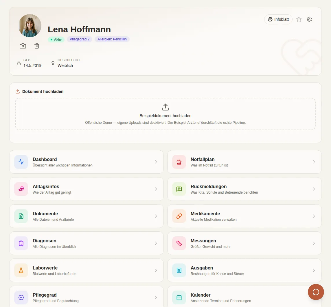 Ein Ort für alles: Dokumente, Medikamente und Termine