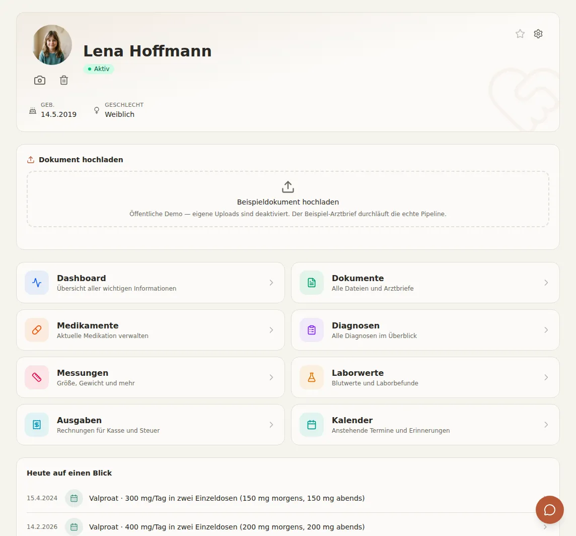 Ein Ort für alles: Dokumente, Medikamente und Termine